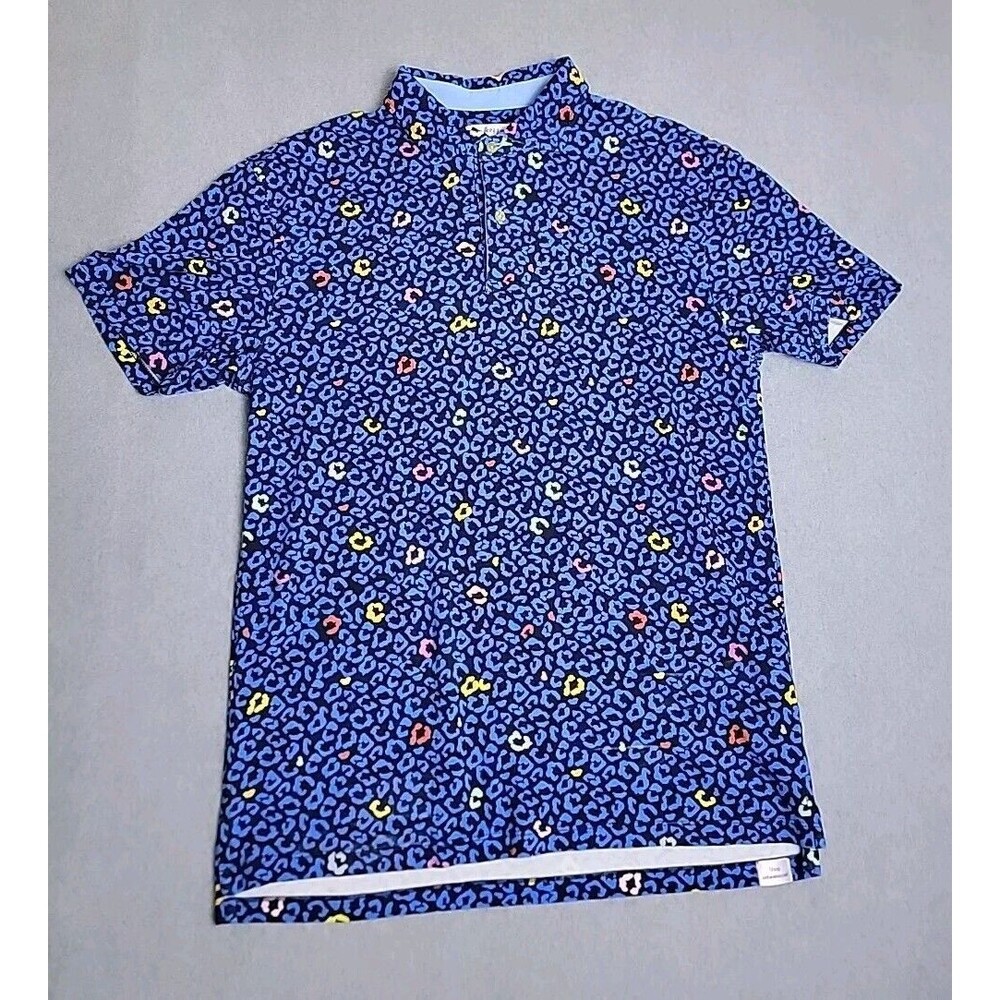 Cotton Doux Polo Shirt Mens L Blue Black Animal‎ Leopard Print Golf Preppy